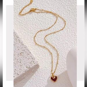 Stainless steel PVD plated Gold and Red Heart Pendant Necklace